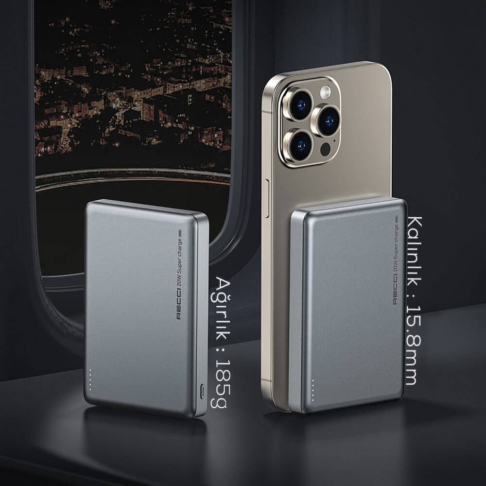 Recci RPB-W26 Armor Serisi Ultra İnce PD 20W Hızlı Şarj Özellikli Wireless Powerbank 15W 10000mAh - 3