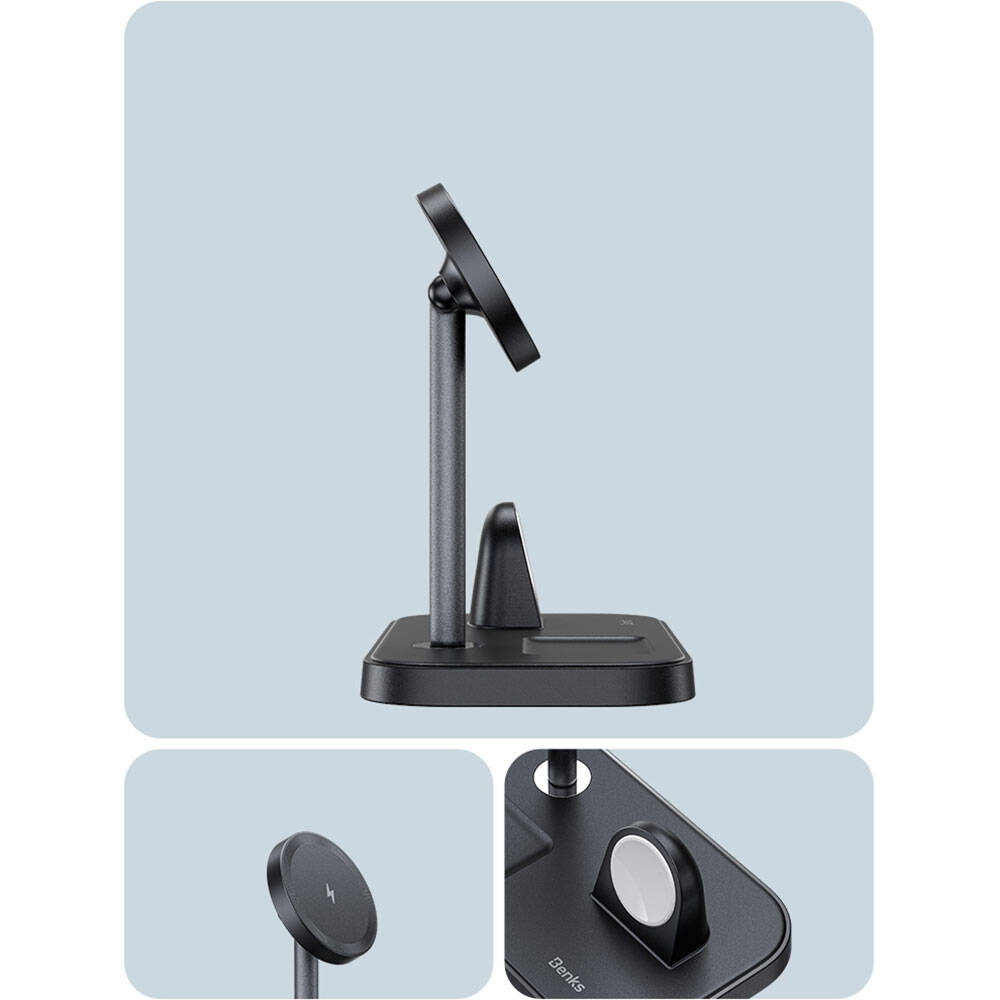 Benks W16 3in1 Telefon&Akıllı Saat&Kulaklık Kablosuz Şarj Standı - 8