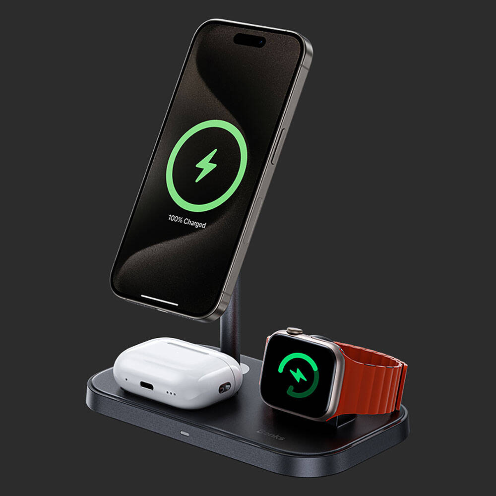Benks W16 3in1 Telefon&Akıllı Saat&Kulaklık Kablosuz Şarj Standı - 12