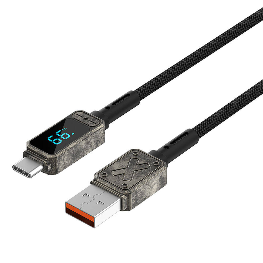 Wiwu Wi-C038 Titan Serisi USB-A to Type-C 6A 66W LED Dijital Göstergeli Şarj ve Data Kablosu 1.2M - 1