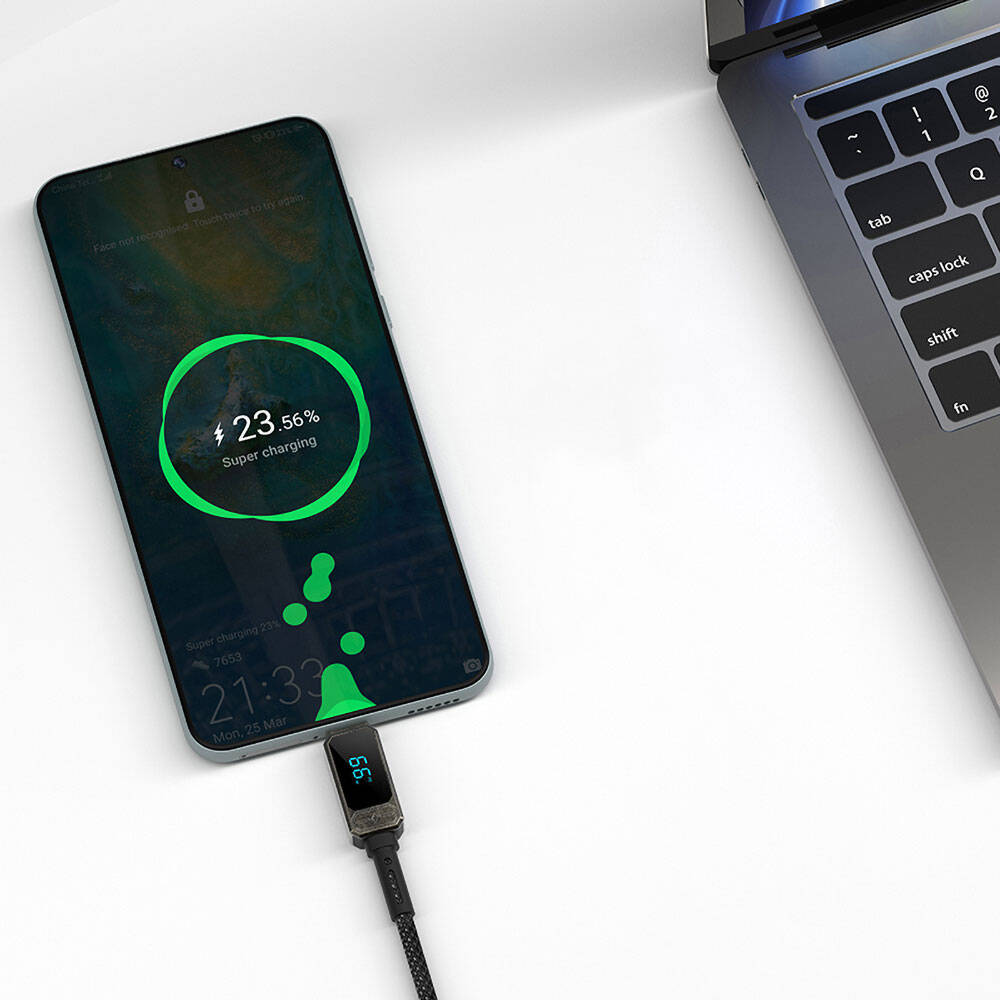 Wiwu Wi-C038 Titan Serisi USB-A to Type-C 6A 66W LED Dijital Göstergeli Şarj ve Data Kablosu 1.2M - 3
