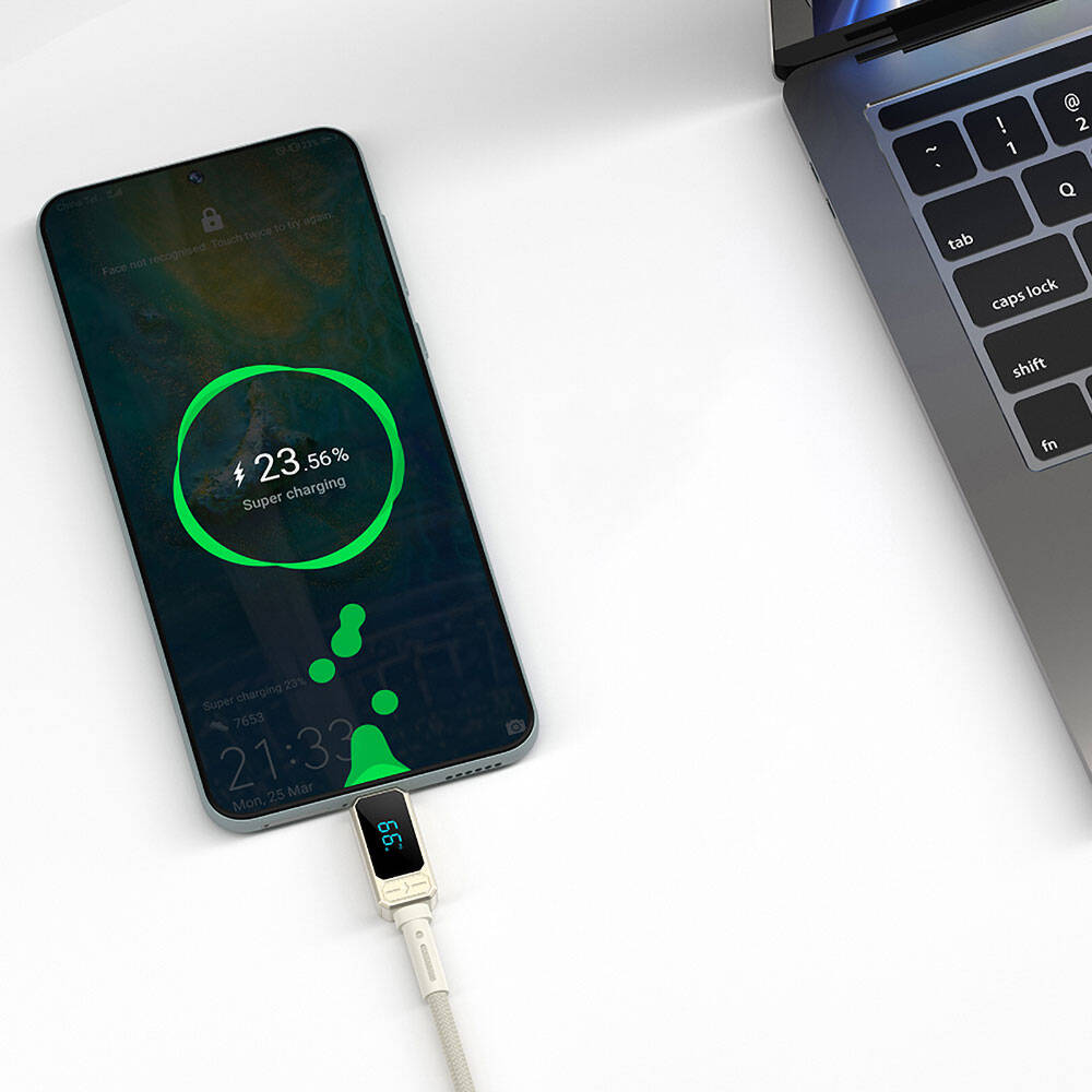 Wiwu Wi-C038 Titan Serisi USB-A to Type-C 6A 66W LED Dijital Göstergeli Şarj ve Data Kablosu 1.2M - 4