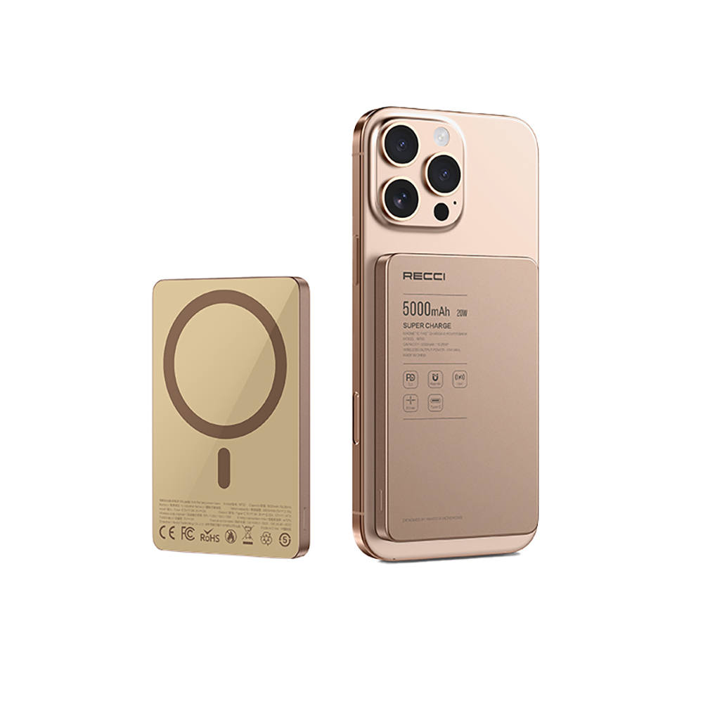Recci RP33 PD 20W Ultra İnce Led Göstergeli Hızlı Şarj Özellikli Wireless Powerbank 15W 5000mAh - 5