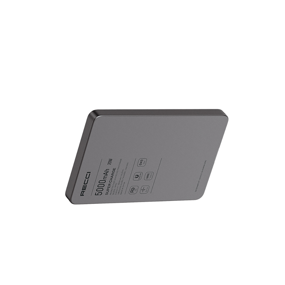 Recci RP33 PD 20W Ultra İnce Led Göstergeli Hızlı Şarj Özellikli Wireless Powerbank 15W 5000mAh - 9