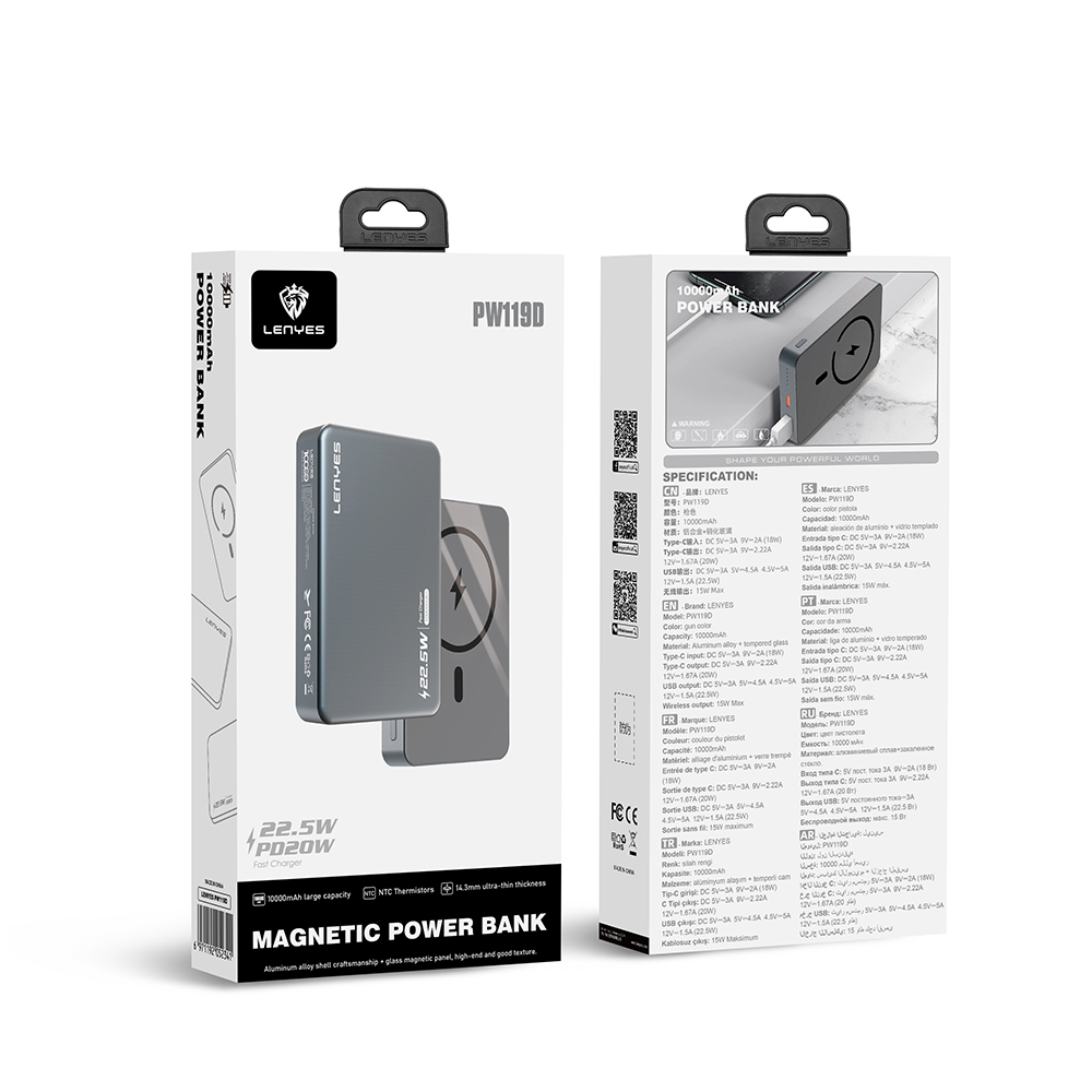 Lenyes PW119D PD 20W Ultra İnce Hızlı Şarj Özellikli Wireless Powerbank 15W 10.000mAh - 6