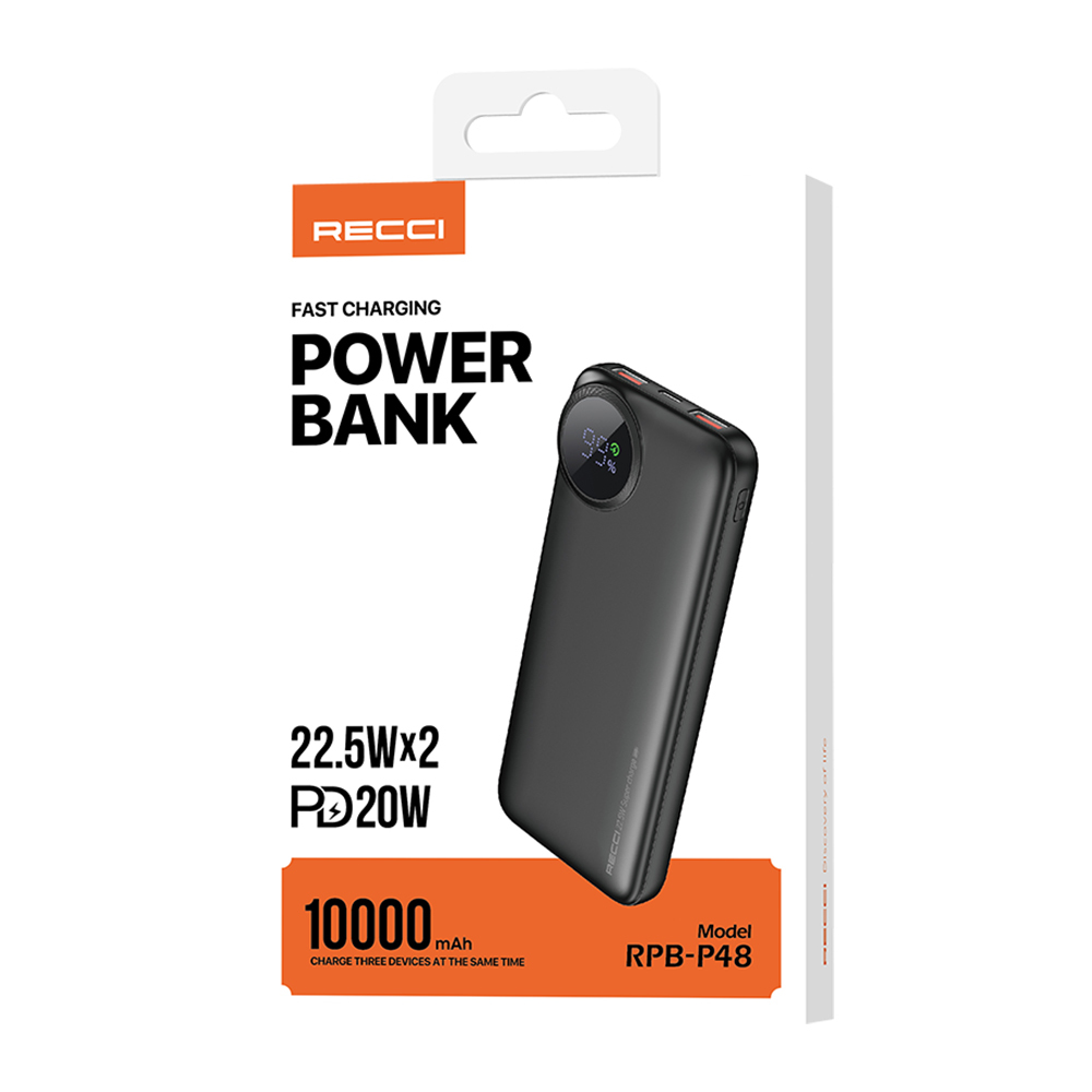 Recci RPB-P48 PD 20W Dijital LED Göstergeli Hızlı Şarj Özellikli Taşınabilir Powerbank 22.5W 10000mAh - 10