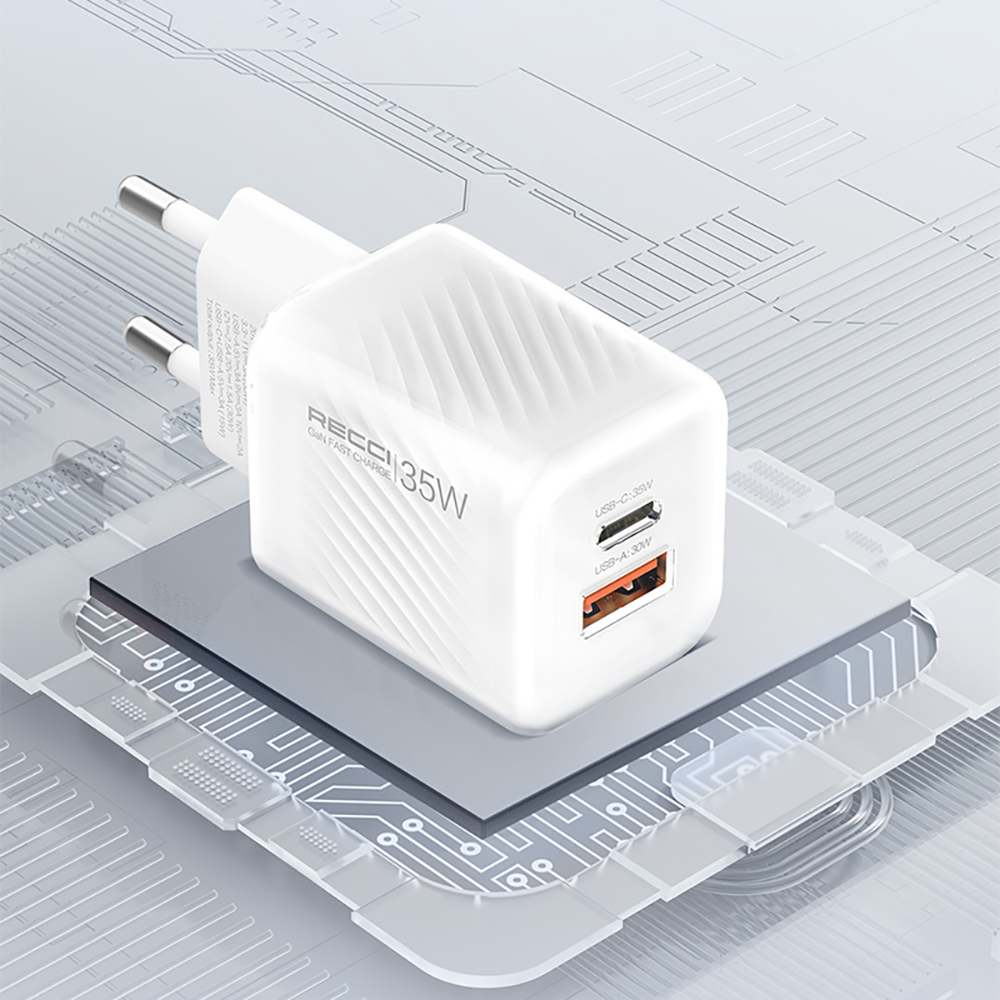 Recci RC83E Type-C PD & USB-A GaN Teknolojili QC3.0 Hızlı Şarj Başlığı 35W - 6