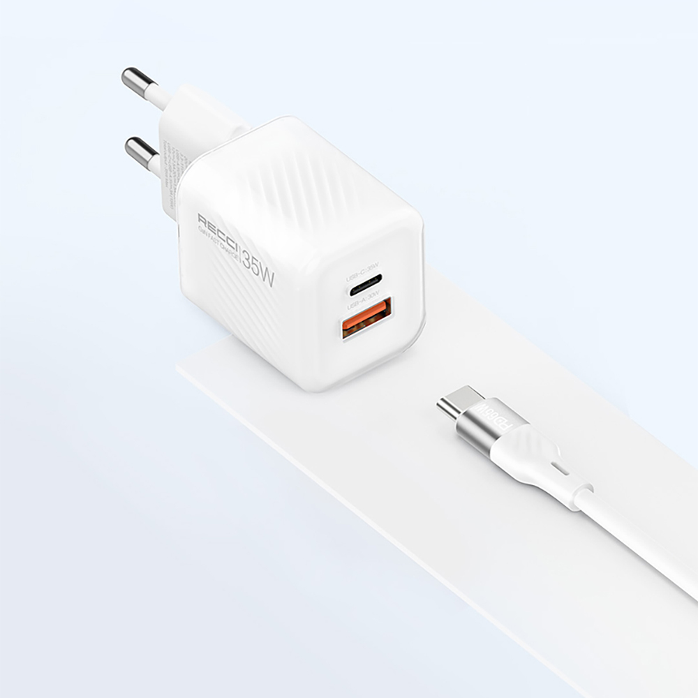 Recci RC83ECC GaN Teknolojili Hızlı Şarj Başlığı USB-A to Type-C PD 35W Kablolu Şarj Seti - 5