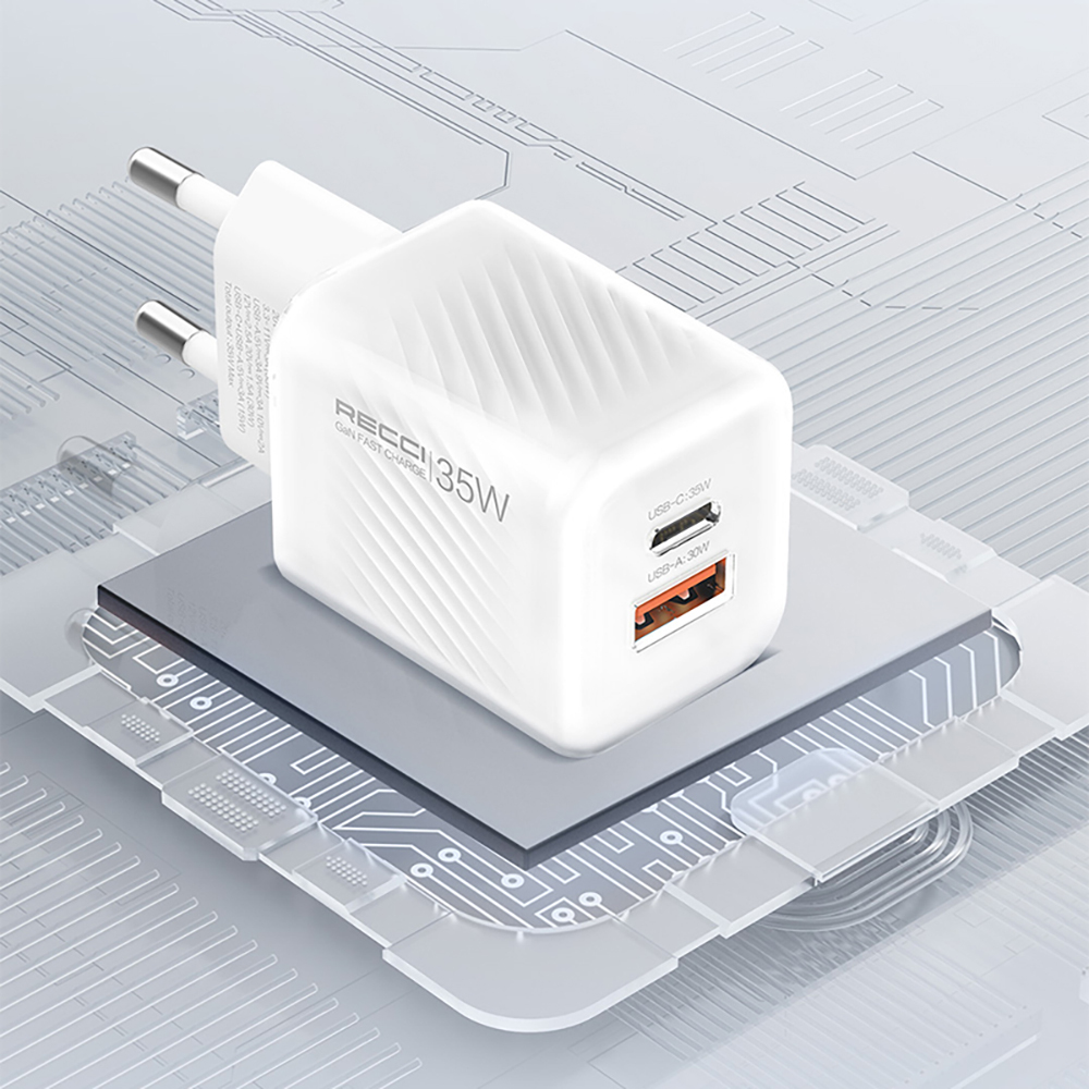 Recci RC83ECC GaN Teknolojili Hızlı Şarj Başlığı USB-A to Type-C PD 35W Kablolu Şarj Seti - 6