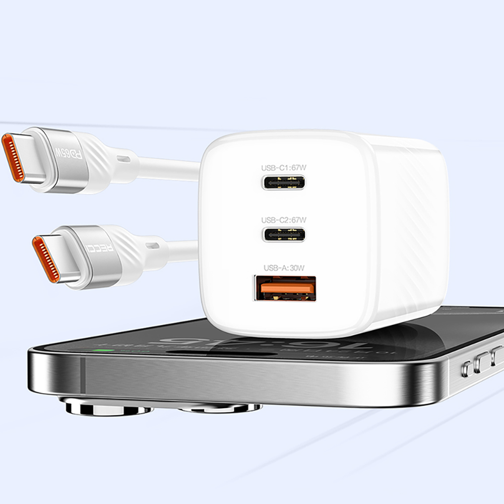 Recci RC85E GaN Teknolojili Hızlı Şarj Başlığı USB-A to Type-C PD 67W Kablolu Şarj Seti - 7