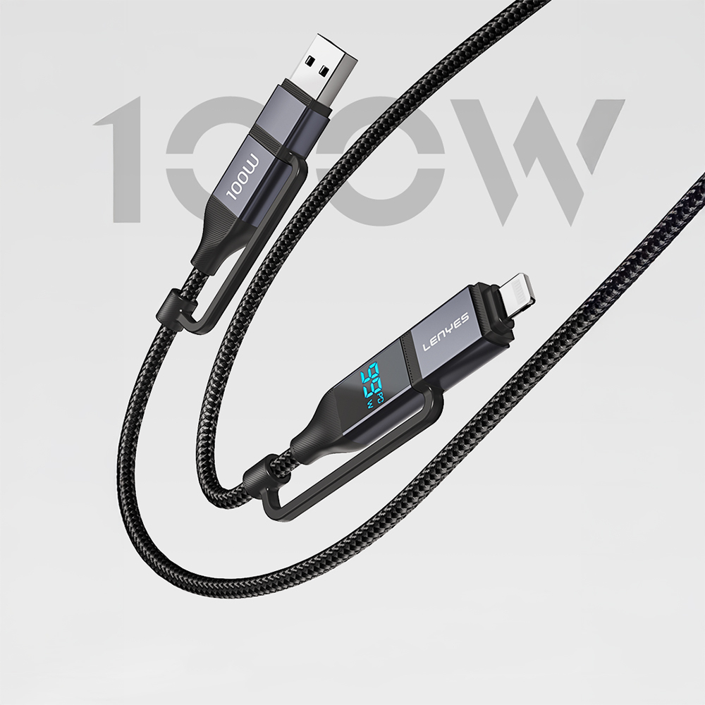 Lenyes LC542 Dijital Göstergeli 4in1 USB-A - Type-C + Type-C to Lightning 100W 1M - 2