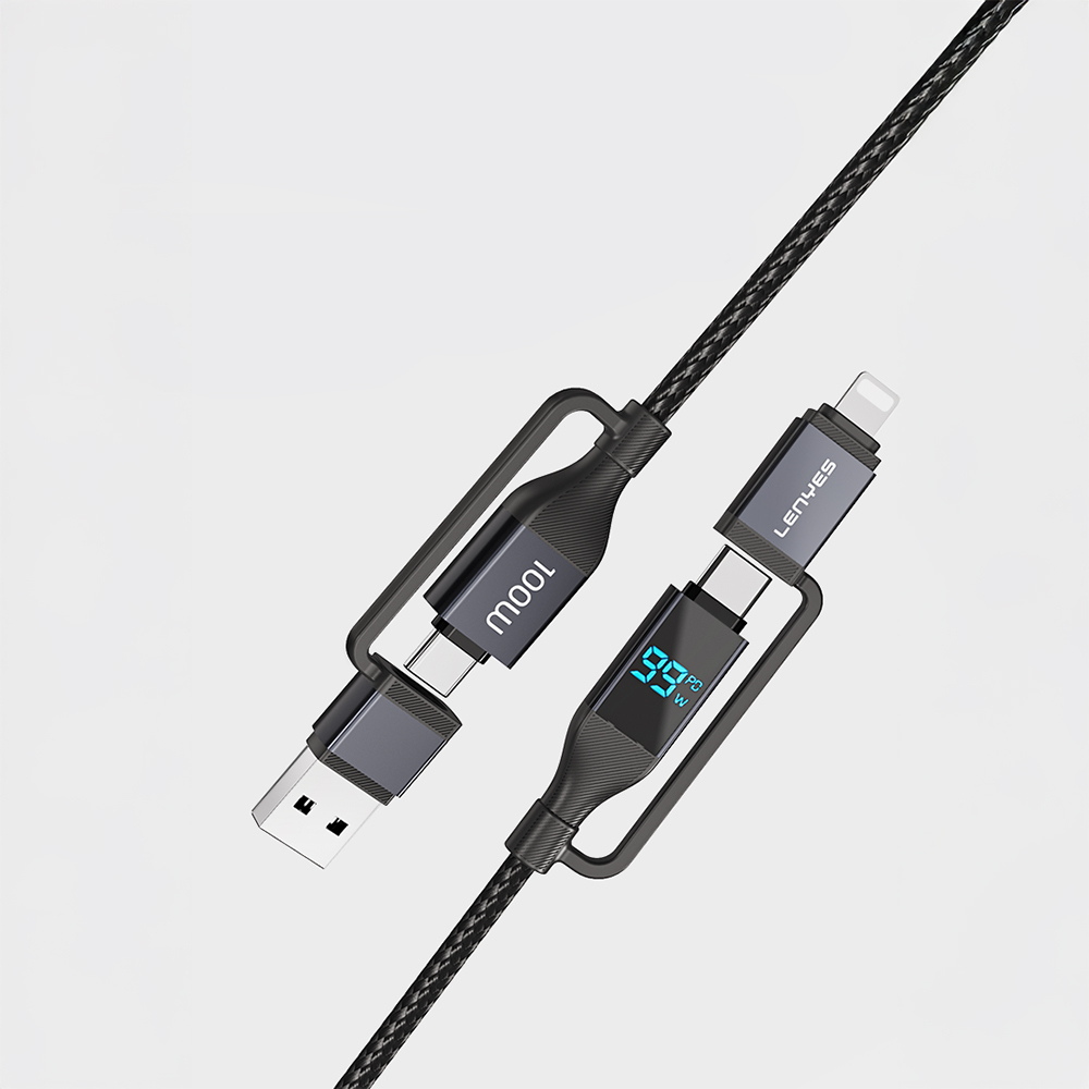 Lenyes LC542 Dijital Göstergeli 4in1 USB-A - Type-C + Type-C to Lightning 100W 1M - 3