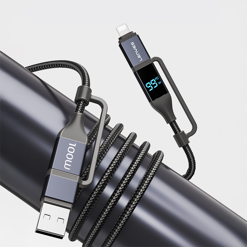 Lenyes LC542 Dijital Göstergeli 4in1 USB-A - Type-C + Type-C to Lightning 100W 1M - 4