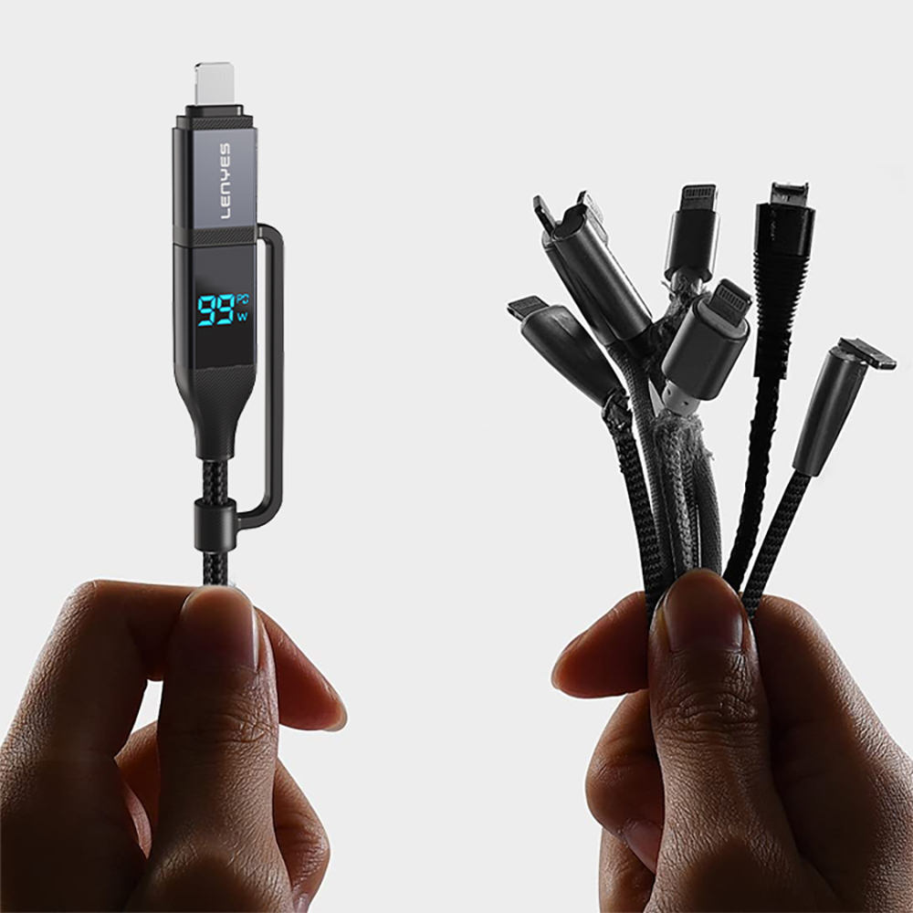 Lenyes LC542 Dijital Göstergeli 4in1 USB-A - Type-C + Type-C to Lightning 100W 1M - 5
