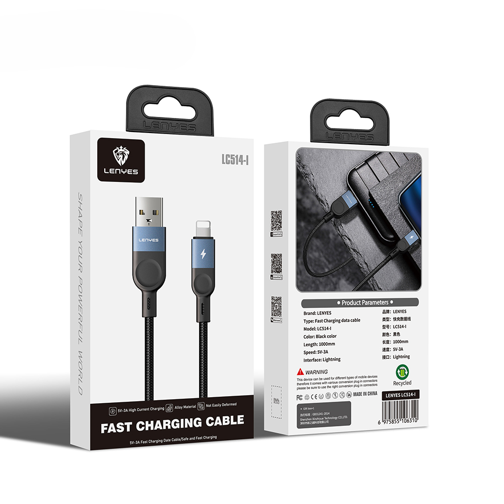 Lenyes LC514 USB-A to Lightning Hızlı Şarj Özellikli Örgülü Data ve Şarj Kablosu 15W 1M - 2