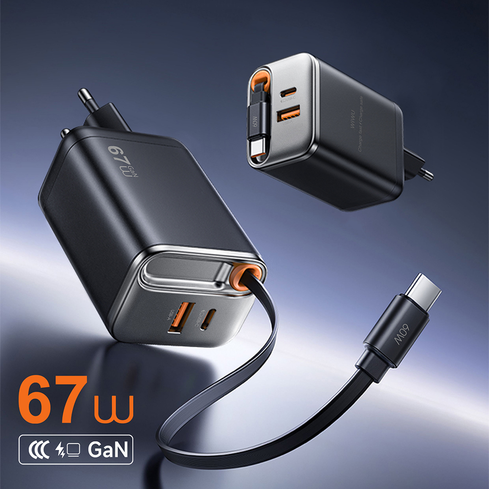 Wiwu Wi-G020 Helix Serisi GaN Teknolojili Hızlı Şarj Başlığı USB-A to Type-C PD 67W Type-C Kablolu Şarj Seti - 2