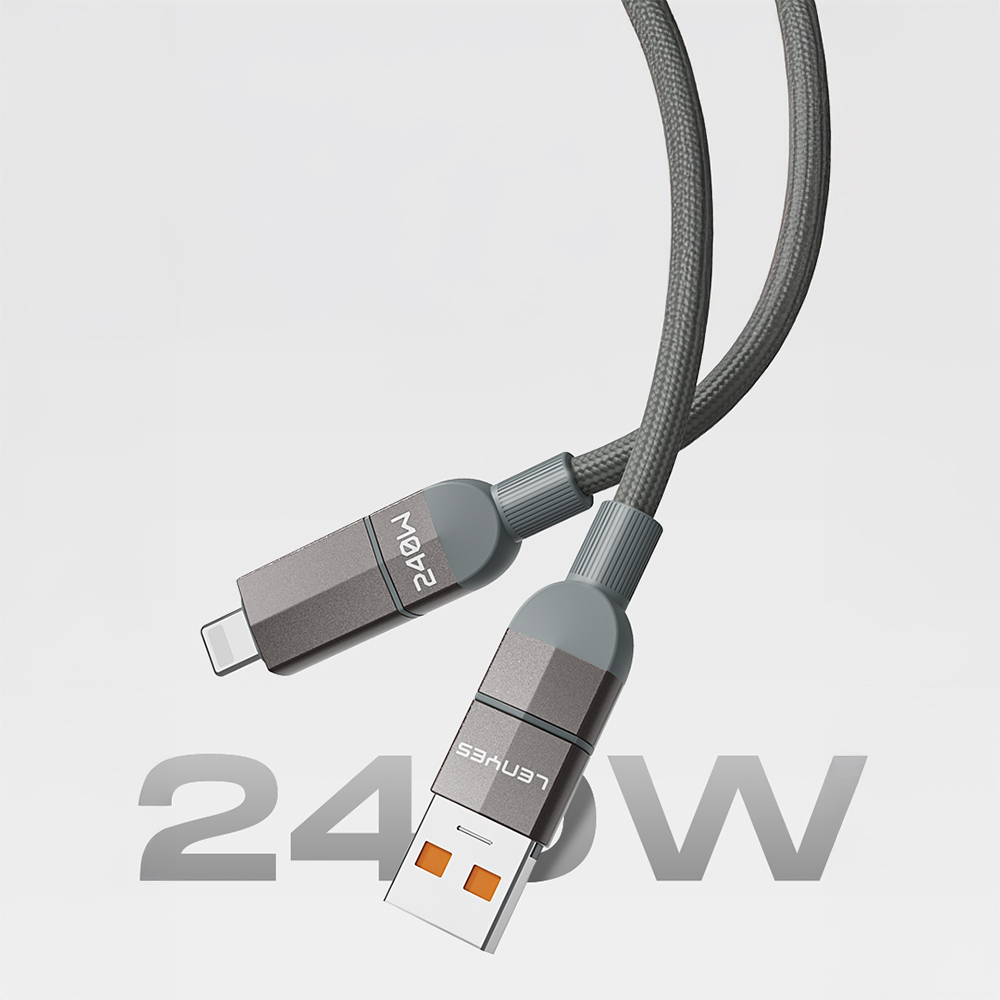 Lenyes LC543 4in1 Hızlı Şarj Özellikli USB-A - Type-C + Type-C to Lightning Data ve Şarj Kablosu 240W 1M - 2