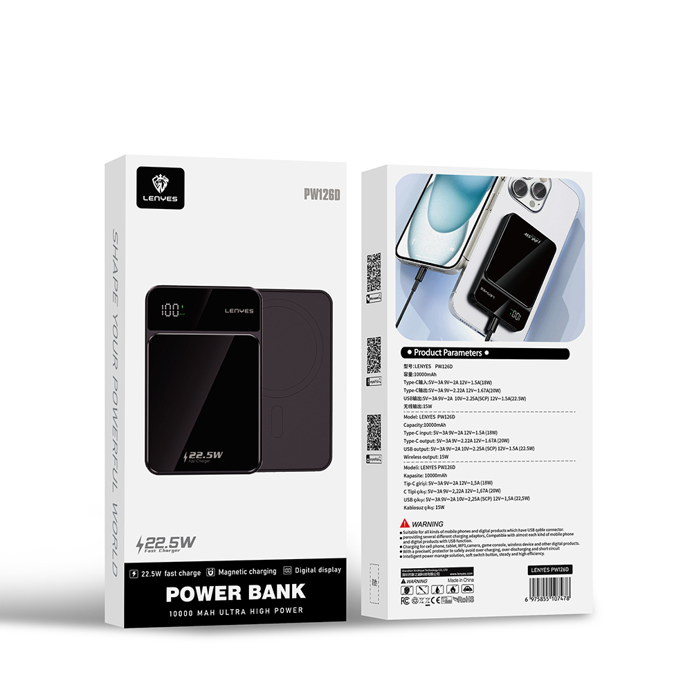 Lenyes PW126D Dijital LED Ekranlı Kablosuz Şarj Özellikli Powerbank 22.5W 10.000mAh - 8