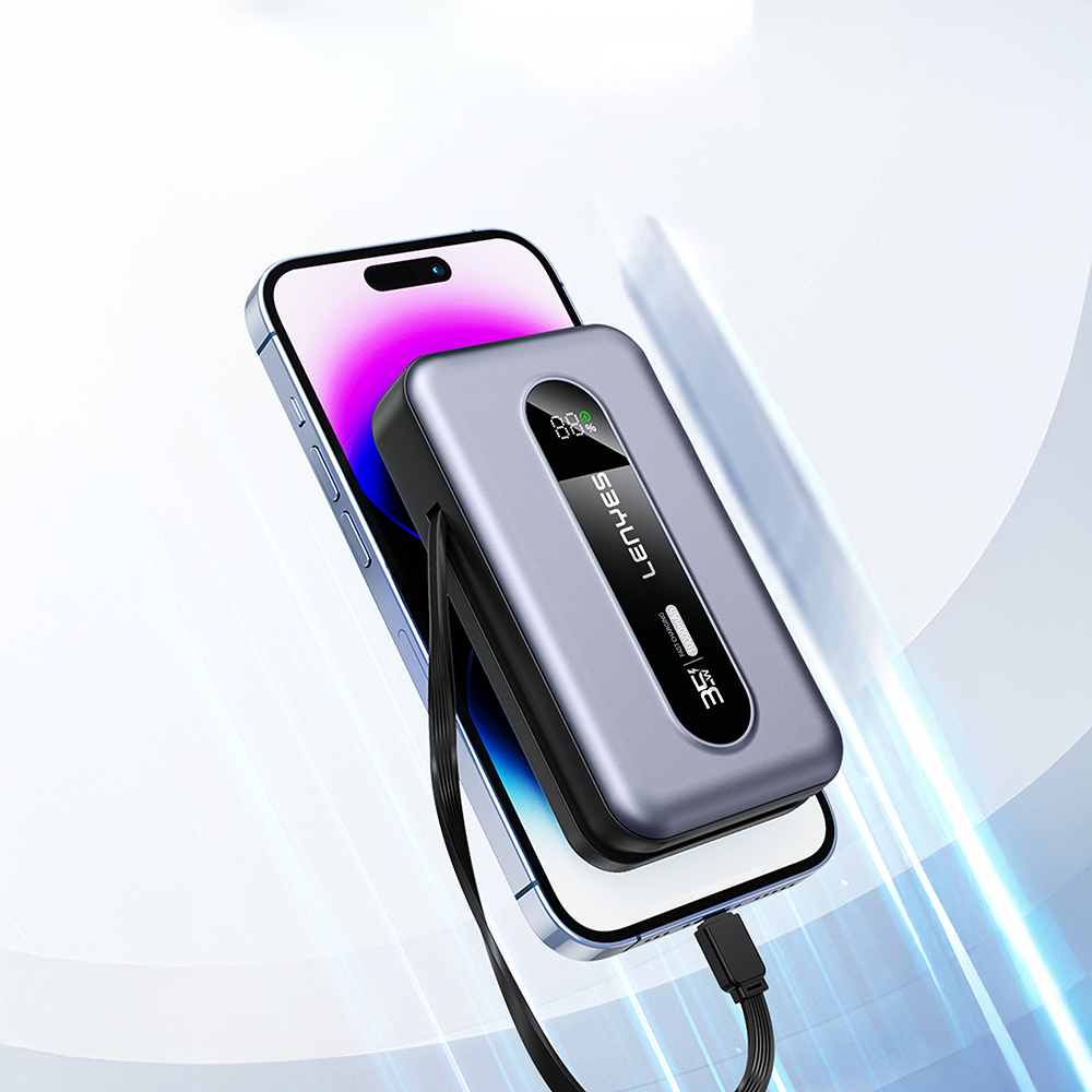 Lenyes PX1002D Dijital LED Göstergeli Teleskopik Type-C ve Lightning Kablolu Powerbank 35W 10.000mAh - 9