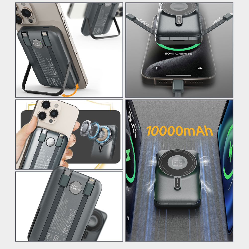 Lenyes PW1006D Dijital LED Ekranlı Standlı Wireless Powerbank 15W 10000mAh - 4