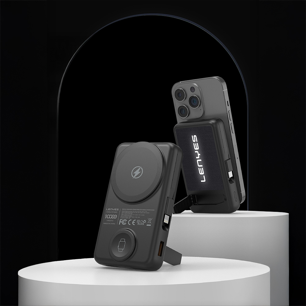 Lenyes PW1003D 22.5W Dijital LED Ekranlı Akıllı Saat Kablosuz Şarj Özellikli Standlı Wireless Powerbank 15W 10000mAh - 2