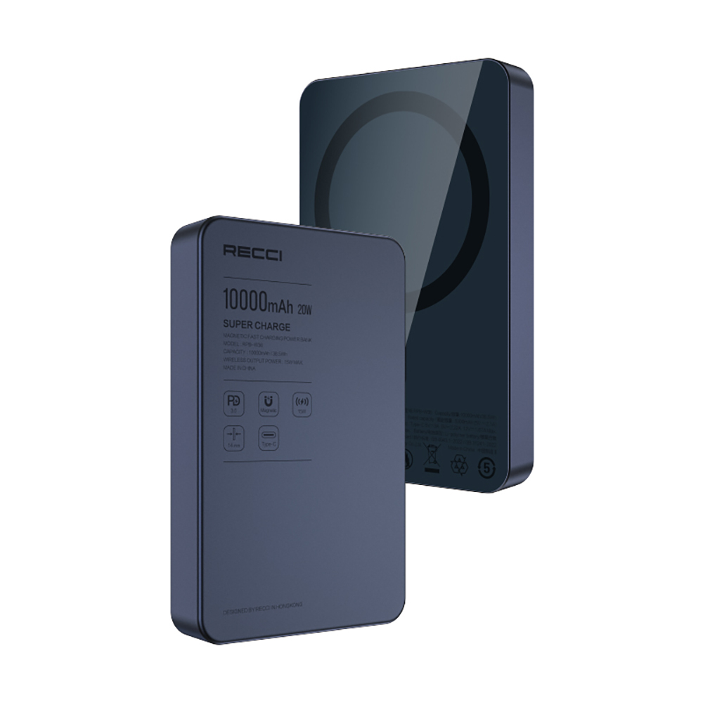 Recci RPB-W36 Ultra İnce PD 20W Hızlı Şarj Özellikli Wireless Powerbank 15W 10000mAh - 10