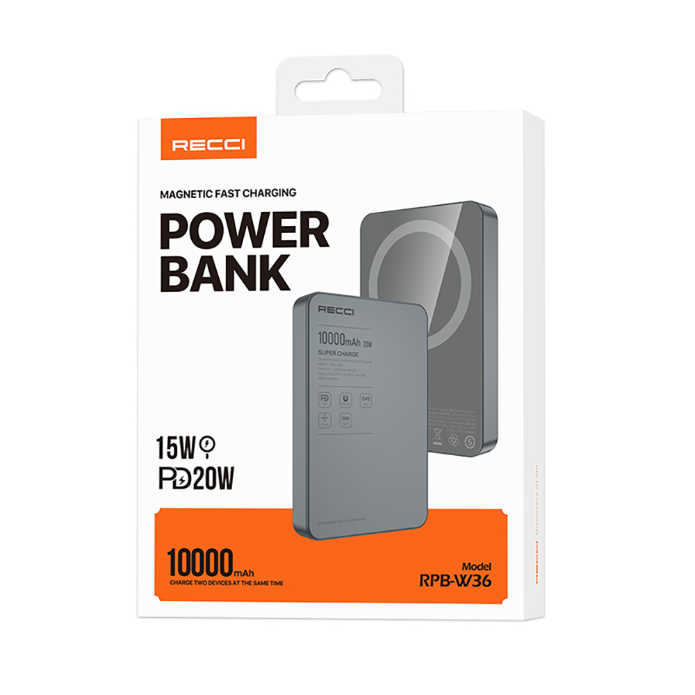 Recci RPB-W36 Ultra İnce PD 20W Hızlı Şarj Özellikli Wireless Powerbank 15W 10000mAh - 15