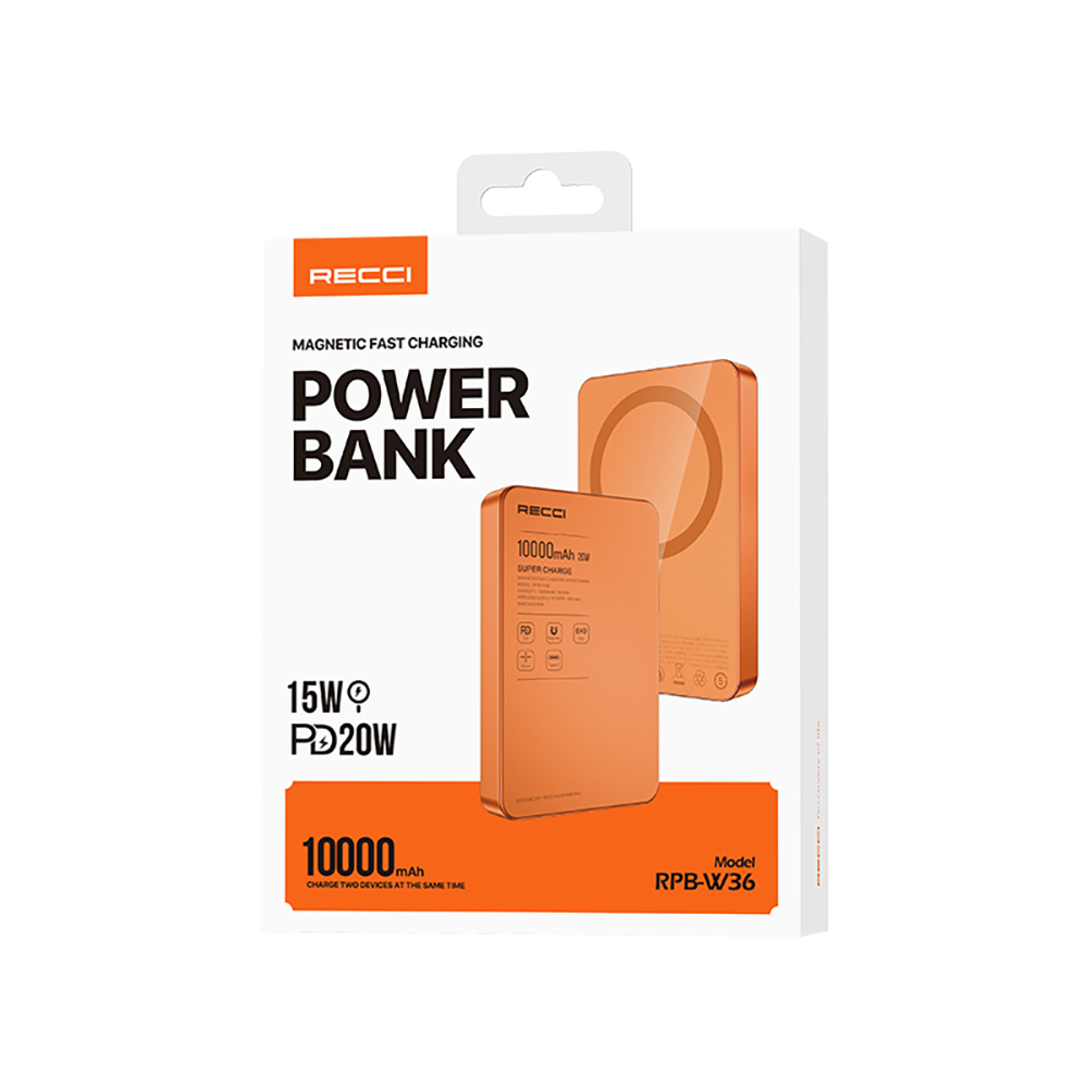 Recci RPB-W36 Ultra İnce PD 20W Hızlı Şarj Özellikli Wireless Powerbank 15W 10000mAh - 17