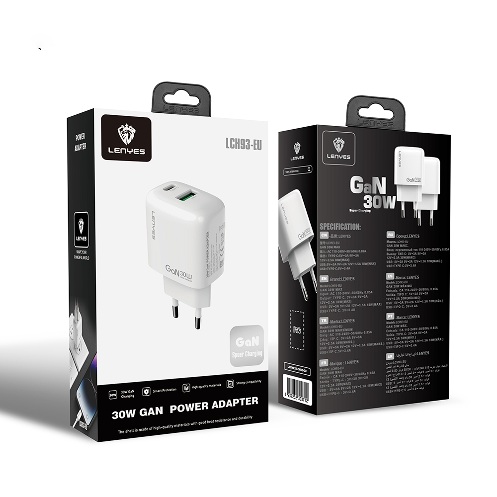 Lenyes LCH93 Type-C ve USB GaN Teknolojili PD Hızlı Şarj Özellikli Şarj Başlığı 30W - 7