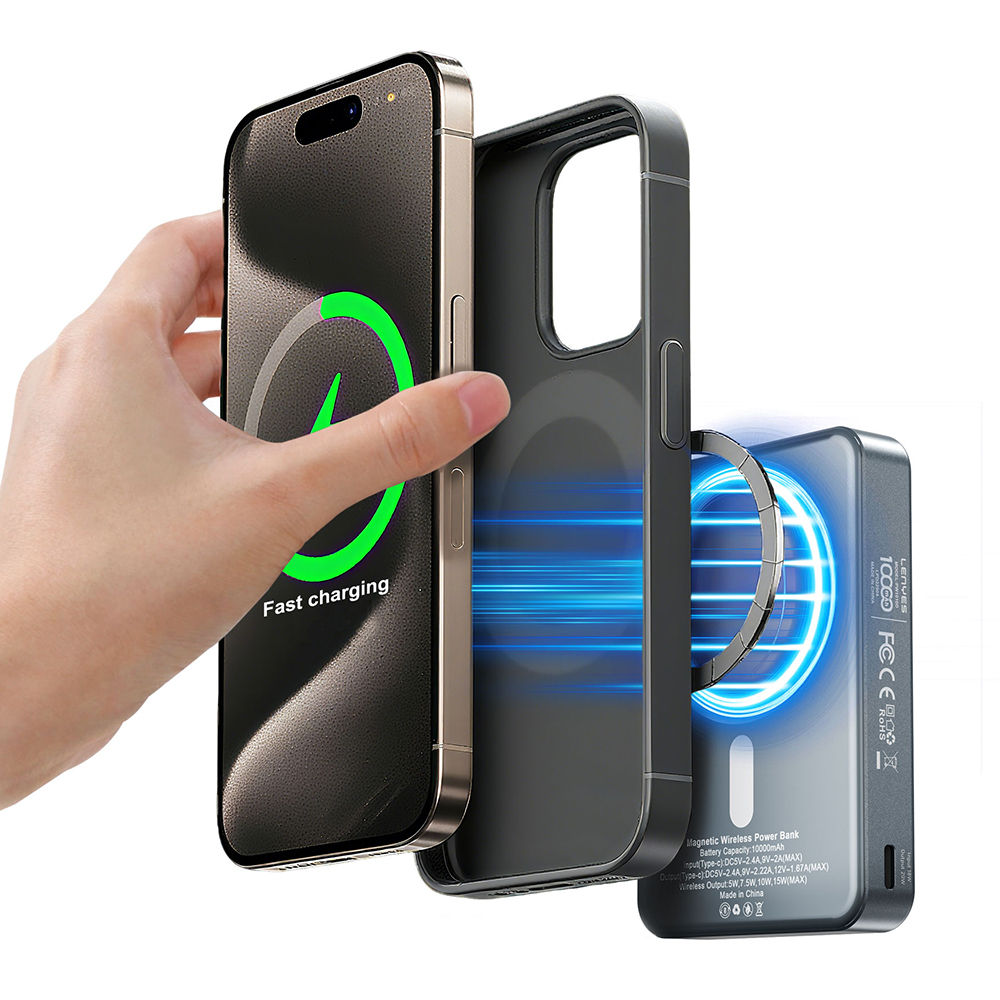 Lenyes PW1010D PD 20W Dijital LED Göstergeli Akıllı Saat Kablosuz Şarj Özellikli Standlı Wireless Powerbank 15W 10000mAh - 5