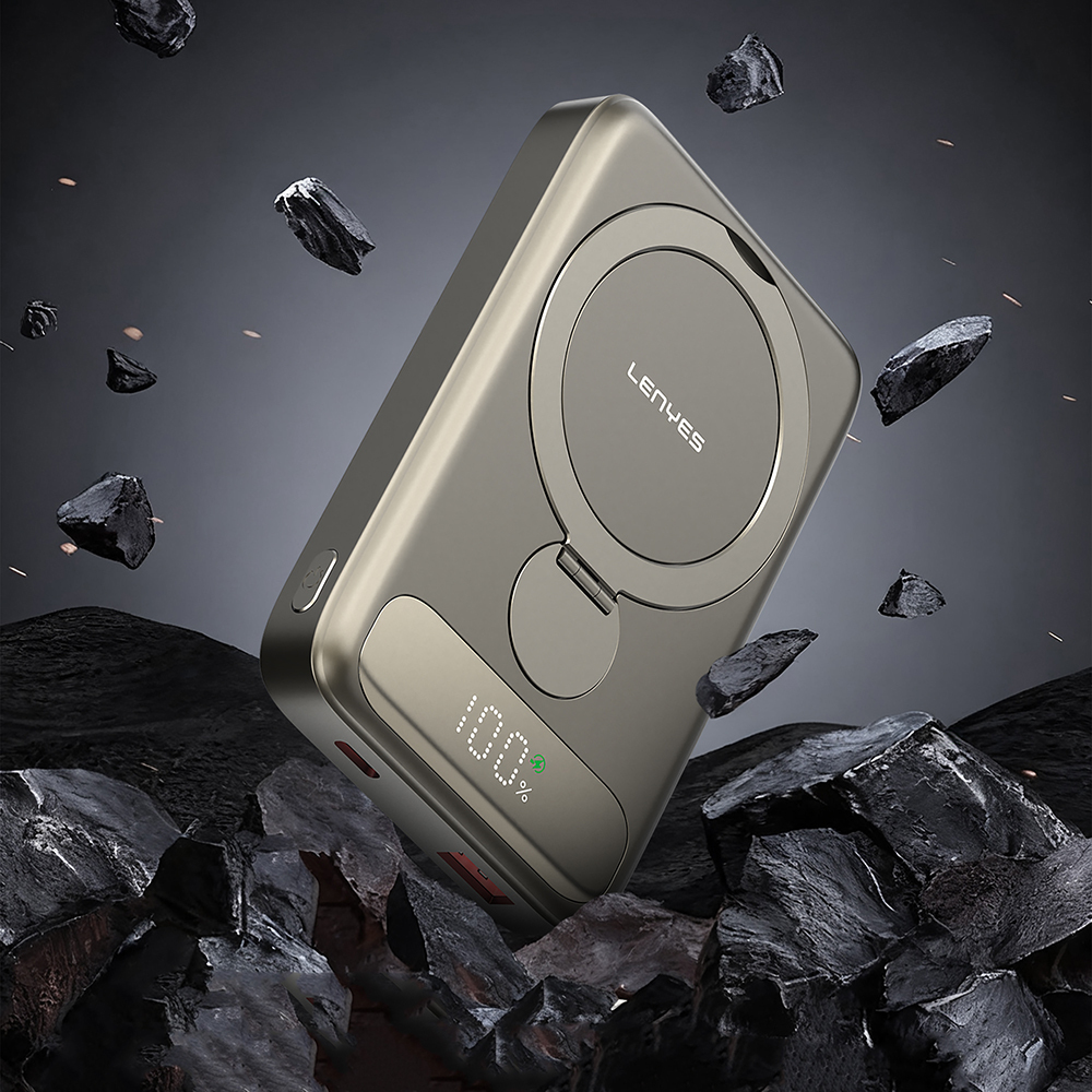 Lenyes PW1012D PD 20W Dijital LED Göstergeli 360 Derece Dönebilen Standlı Kablosuz Şarj Özellikli Wireless Powerbank 15W 10000mAh - 3