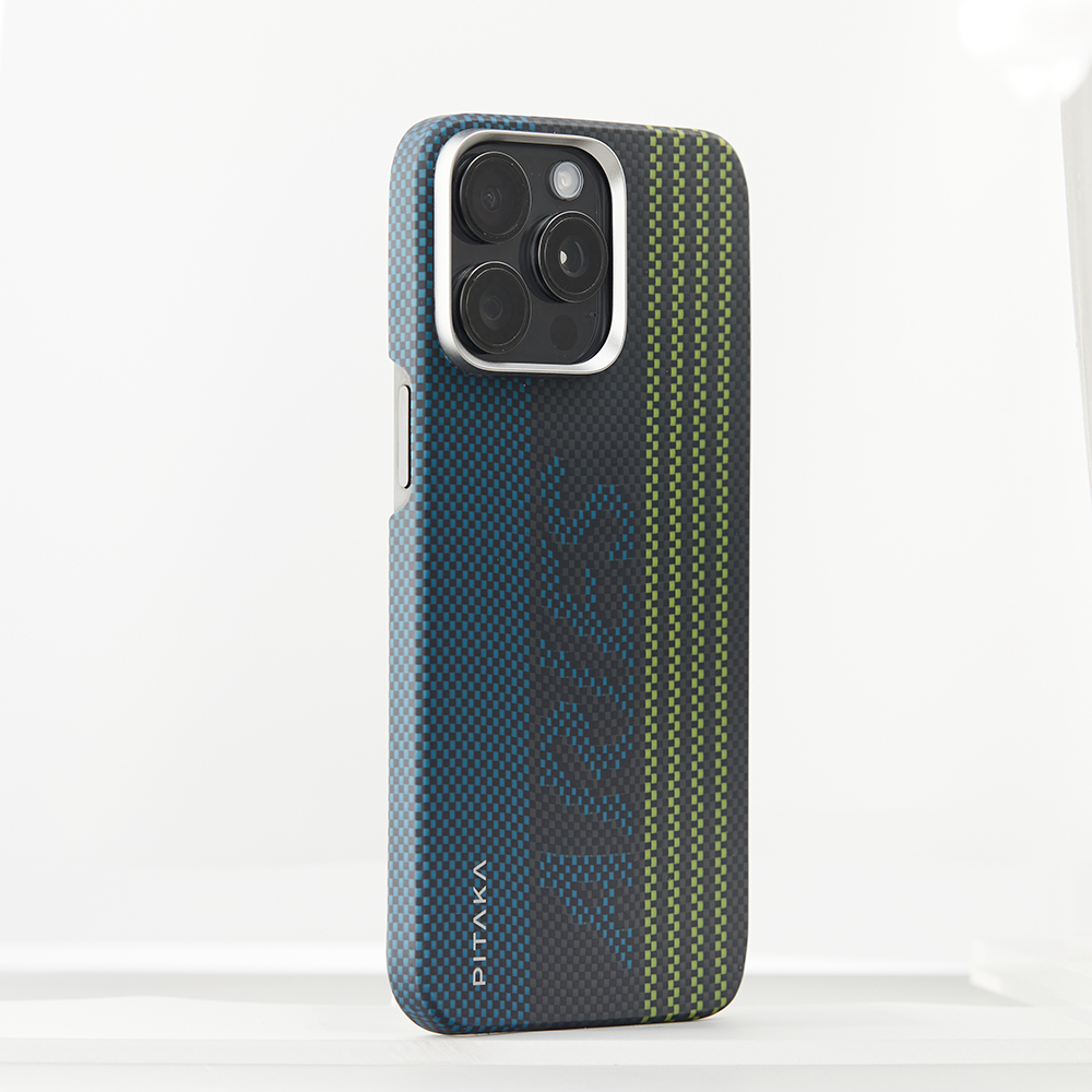 Apple iPhone 15 Pro Uyumlu Kılıf Magsafe Şarj Özellikli Lumintex Teknolojili Fosforlu Aramid Fiber Pitaka Tactile Woven Aries Serisi Kapak - 4