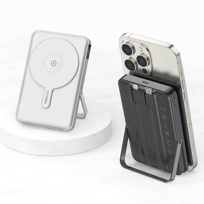 Recci RPB-W27 Galaxy Serisi Dijital LED Göstergeli Kablosuz Şarj Özellikli Type-C ve Lightning Kablolu Powerbank 20W 10.000mAh - 7