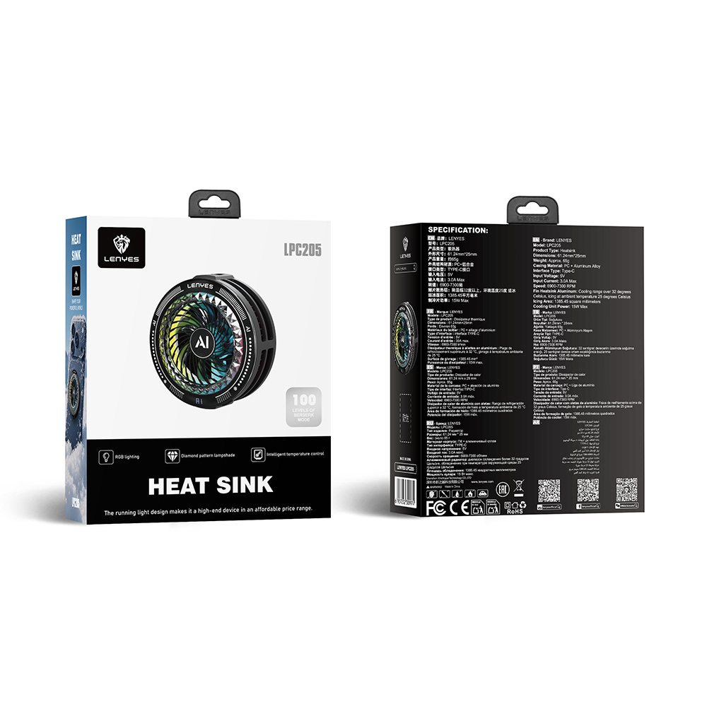 Lenyes LPC205 Akıllı Sıcaklık Kontrollü Adaptif AI Modlu RGB Işıklı Alüminyum Telefon Soğutucu Fan - 6