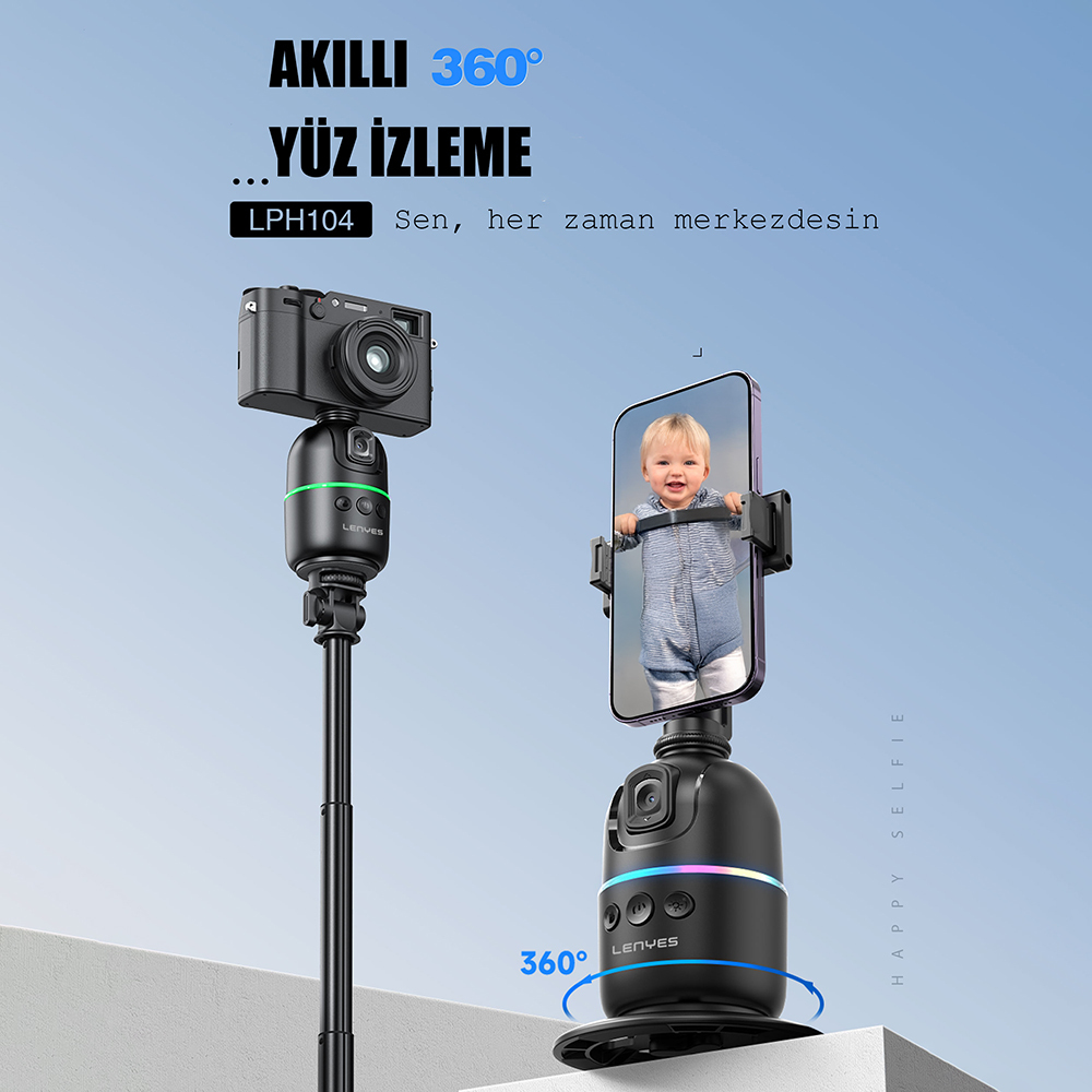 Lenyes LPH104 Canlı Yayın 360 Derece Dönebilen Akıllı Yüz Tanıma Takip Standı - 5
