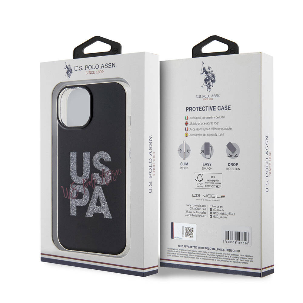 Apple iPhone 15 Uyumlu Kılıf U.S. Polo Assn. Orjinal Lisanslı Simli Parlak Alfabe Tasarım Kapak - 28