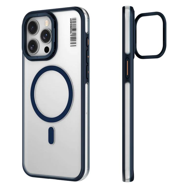 Apple iPhone 15 Pro Max Uyumlu Kılıf M-safe Şarj Özellikli Sararma Önleyici Youngkit Crystal Grid Kapak - 1