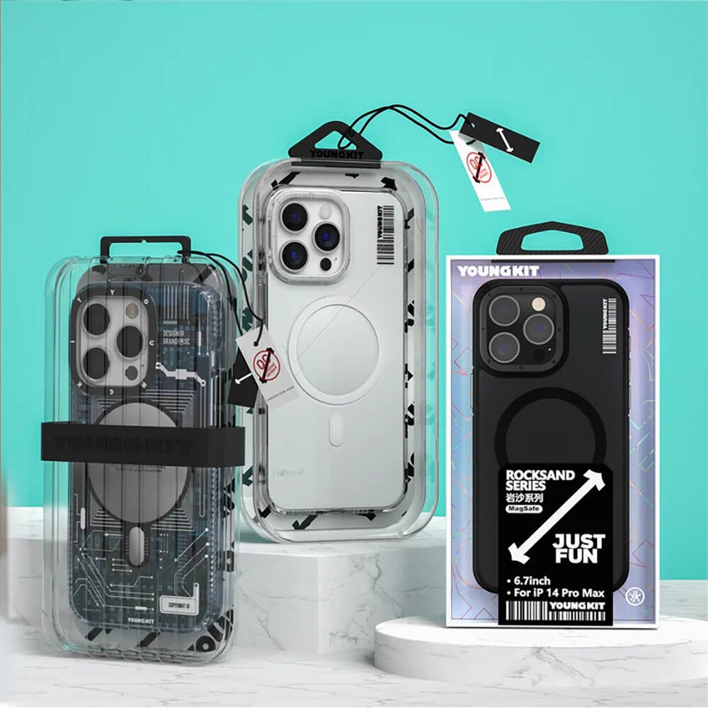 Apple iPhone 15 Pro Max Uyumlu Kılıf M-safe Şarj Özellikli Sararma Önleyici Youngkit Crystal Grid Kapak - 4