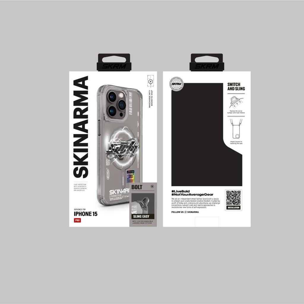 Apple iPhone 15 Pro Uyumlu Kılıf M-safe Şarj Özellikli Yazı Desenli SkinArma Bolt Kapak - 4
