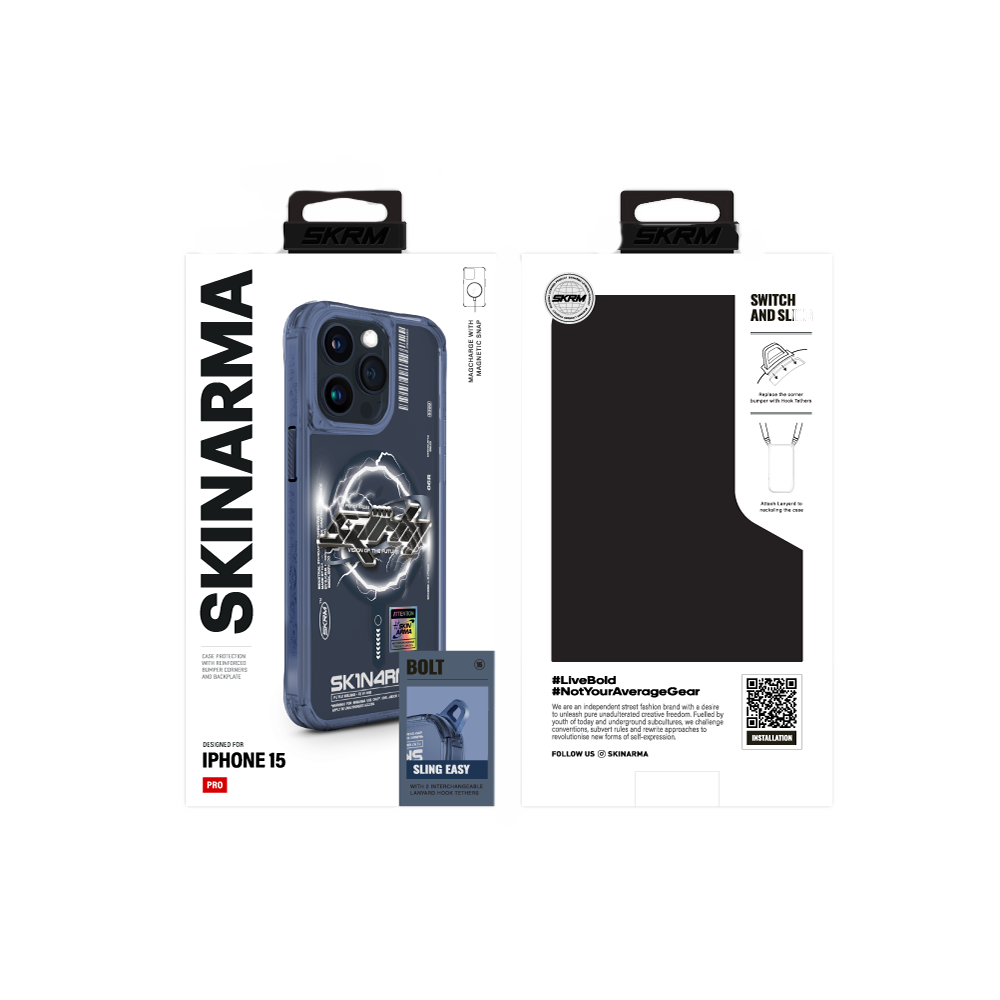 Apple iPhone 15 Pro Uyumlu Kılıf M-safe Şarj Özellikli Yazı Desenli SkinArma Bolt Kapak - 7