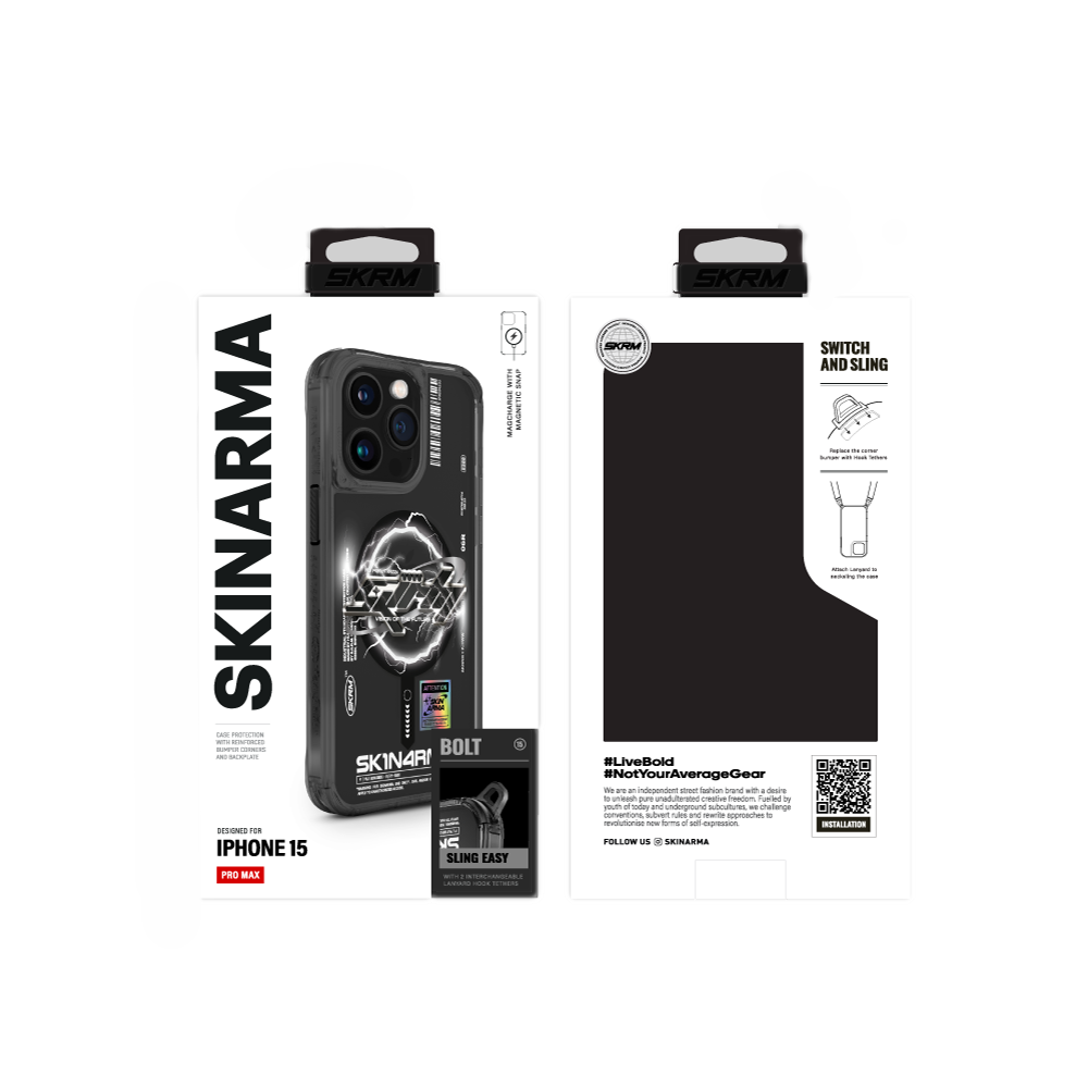 Apple iPhone 15 Pro Uyumlu Kılıf M-safe Şarj Özellikli Yazı Desenli SkinArma Bolt Kapak - 8