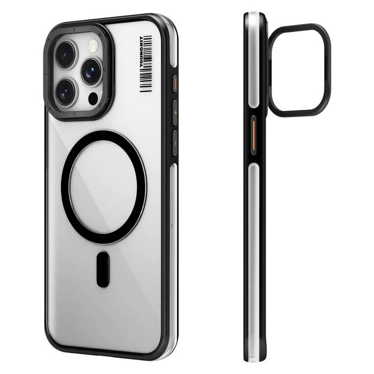 Apple iPhone 15 Pro Uyumlu Kılıf M-safe Şarj Özellikli Sararma Önleyici Youngkit Crystal Grid Kapak - 2