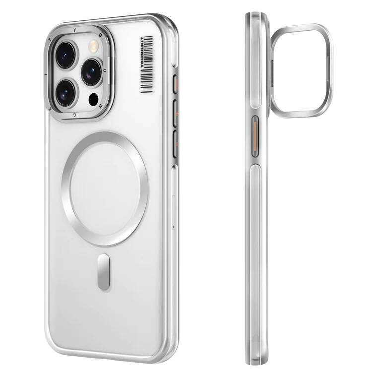 Apple iPhone 15 Pro Uyumlu Kılıf M-safe Şarj Özellikli Sararma Önleyici Youngkit Crystal Grid Kapak - 3