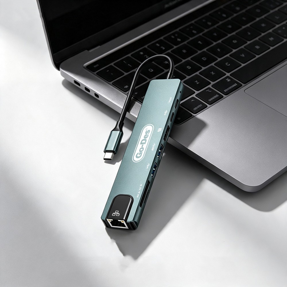 Go Des GD-9230 Type-C Bağlantılı 8in1 USB3.0 + PD + Hdmi 4K Ultra HD + RJ45 + SD/TF Bağlantılı Hub Adaptör - 3