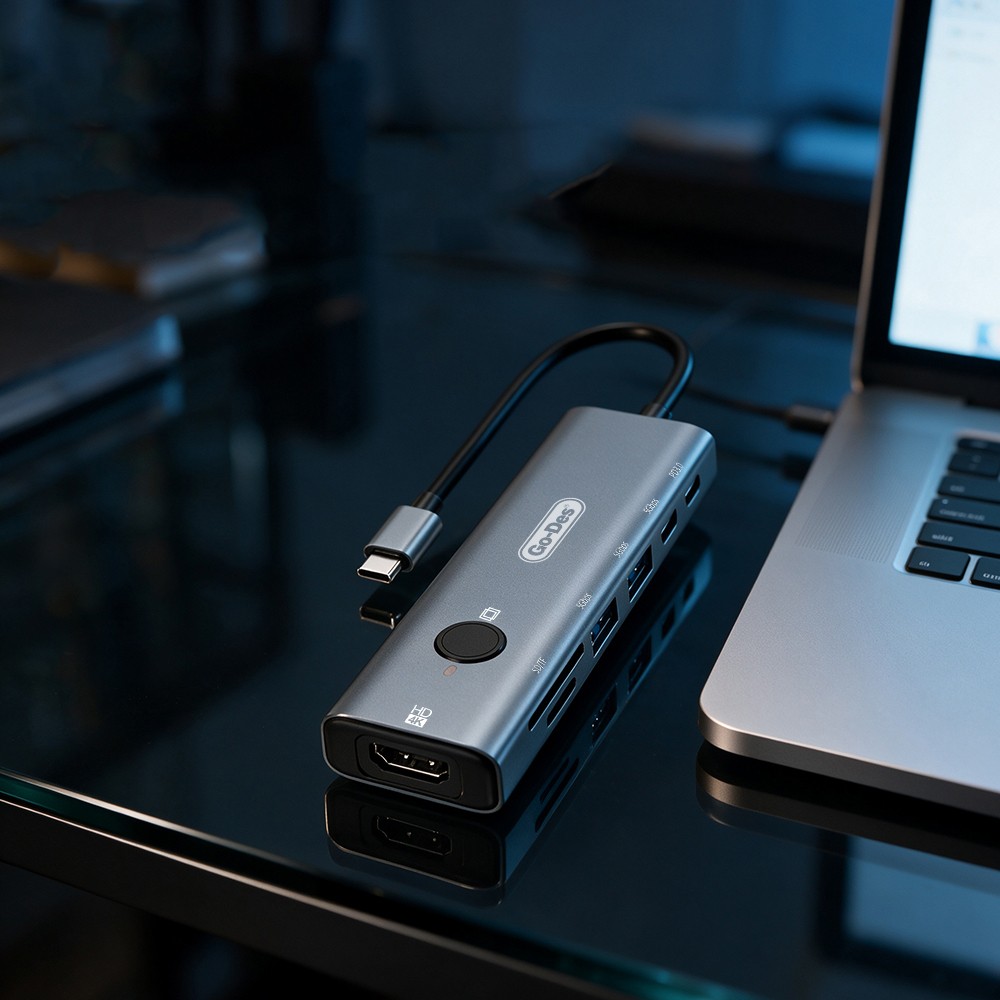 Go Des GD-6910 Type-C Bağlantılı 7in1 Hub Adaptör USB 5gbps/Hdmi/PD 3.0/3.5mm/4K Ultra HD - 2