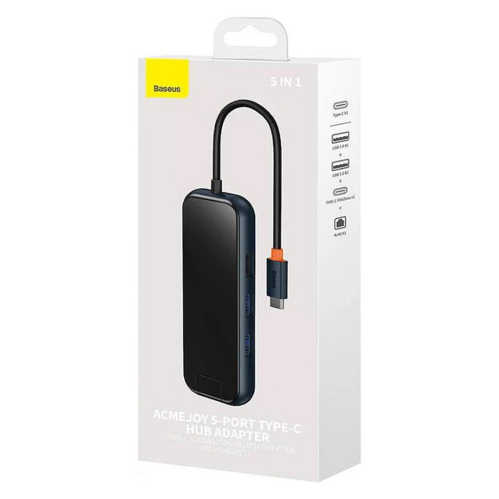 Baseus AcmeJoy Serisi 5 in 1 Çevirici Dönüştürücü HUB Type-C to 2xUSB 3.0 + USB 2.0 + USB-C PD + RJ45