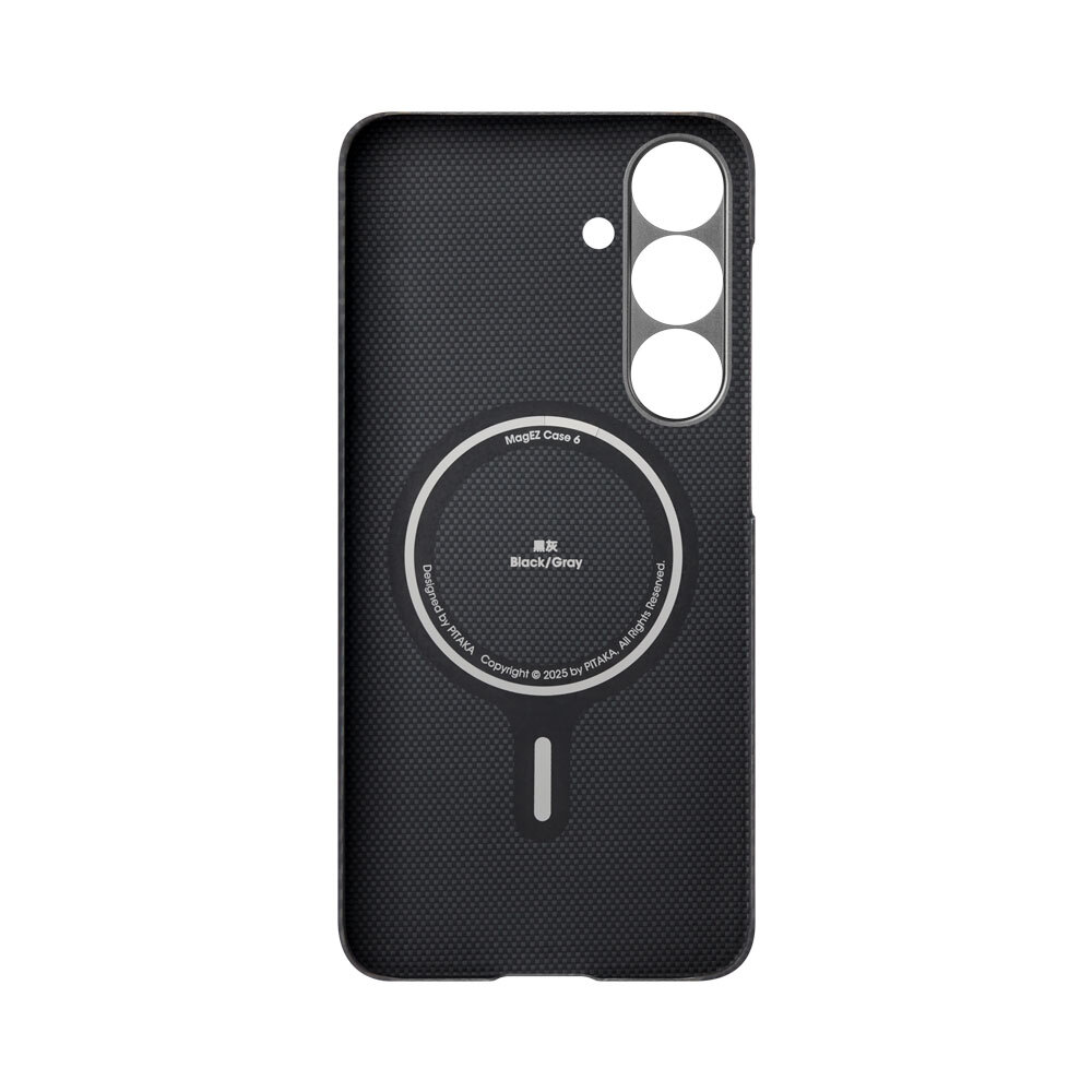 Samsung Galaxy S25 Uyumlu Kılıf Magsafe Şarj Özellikli 600D Aramid Fiber Pitaka Ultra-Slim Classic Serisi Black-Grey Twill Kapak - 1