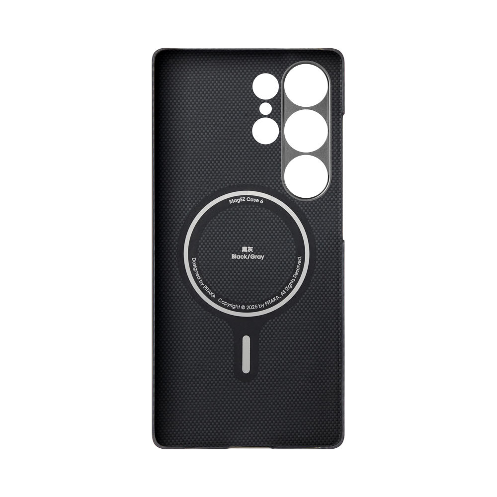 Samsung Galaxy S25 Uyumlu Ultra Kılıf Magsafe Şarj Özellikli 600D Aramid Fiber Pitaka Ultra-Slim Classic Serisi Black-Grey Twill Kapak - 5