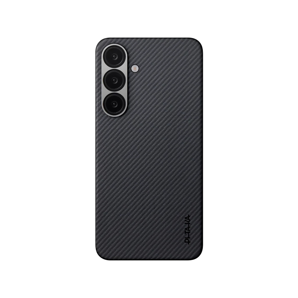 Samsung Galaxy S25 Uyumlu Plus Kılıf Magsafe Şarj Özellikli 600D Aramid Fiber Pitaka Ultra-Slim Classic Serisi Black-Grey Twill Kapak - 1