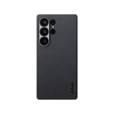 Samsung Galaxy S25 Uyumlu Ultra Kılıf Magsafe Şarj Özellikli 600D Aramid Fiber Pitaka Ultra-Slim Classic Serisi Black-Grey Twill Kapak - 1